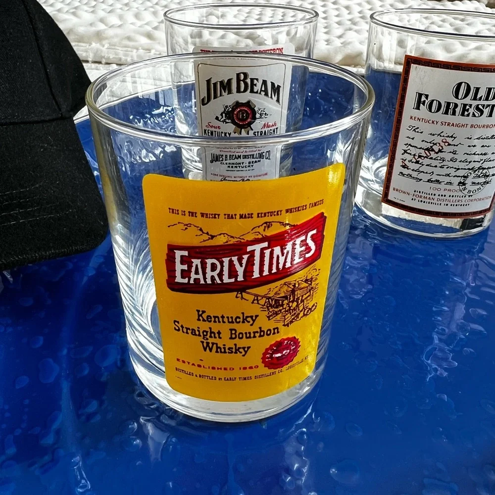 VTG Set of 6 Whiskey High Ball Drinking Glasses & Brand New Knob Creek Hat